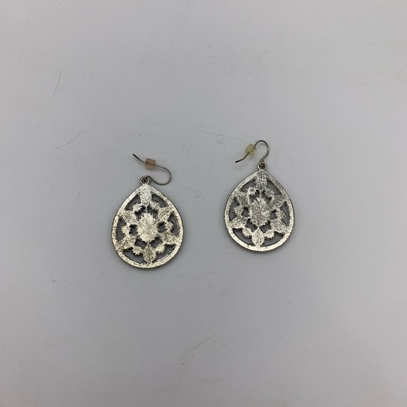 Silver Tone Colorful Enamel Rhinestones Teardrop Vtg. Dangle Drop Earrings - Picture 5 of 5